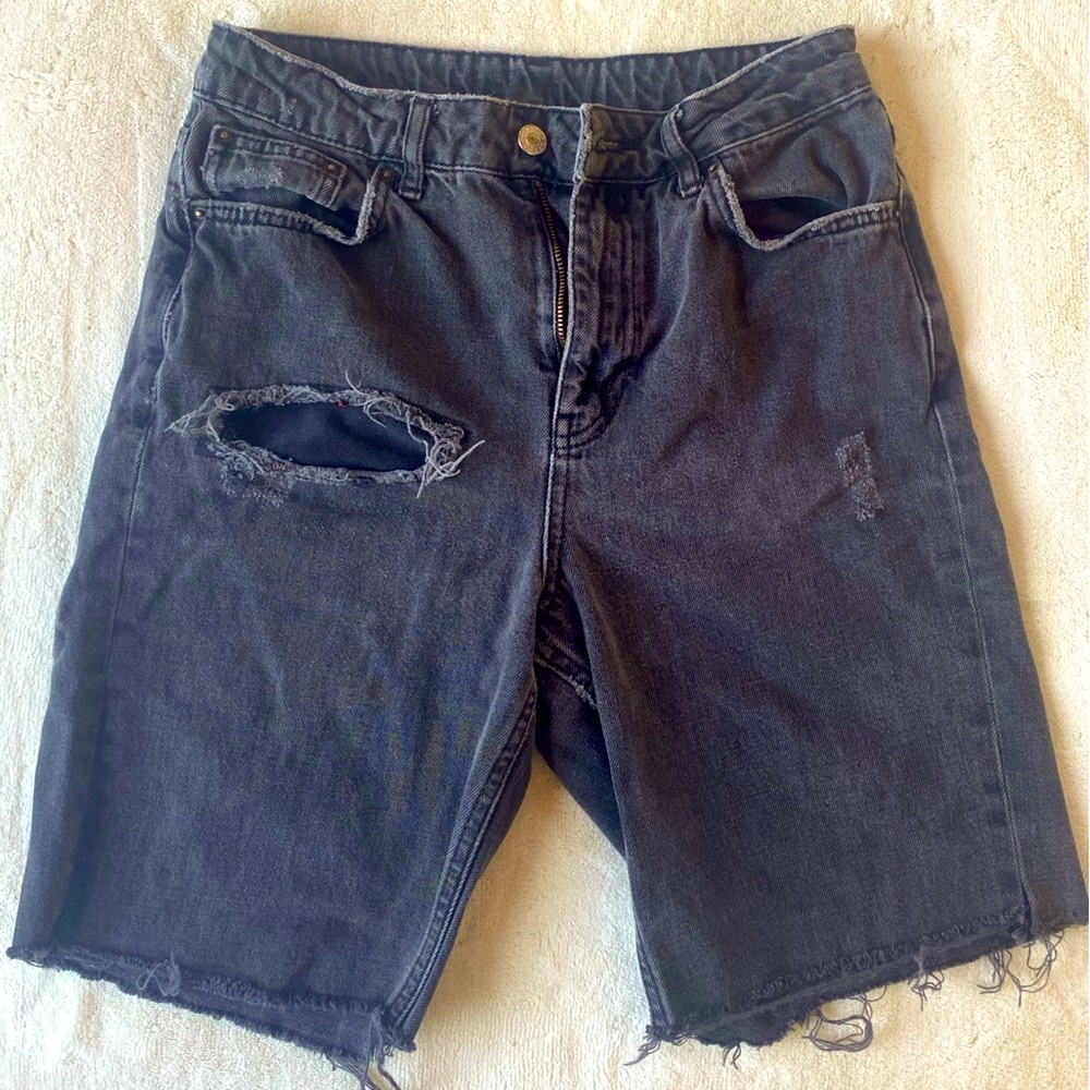 Topshop cutoff jean shorts long length distressed size 2
